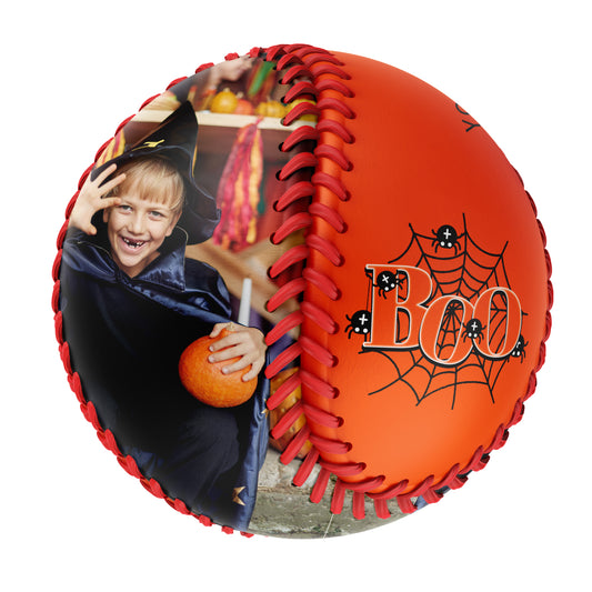 Custom Orange Happy Halloween Spider Web Photo Baseballs