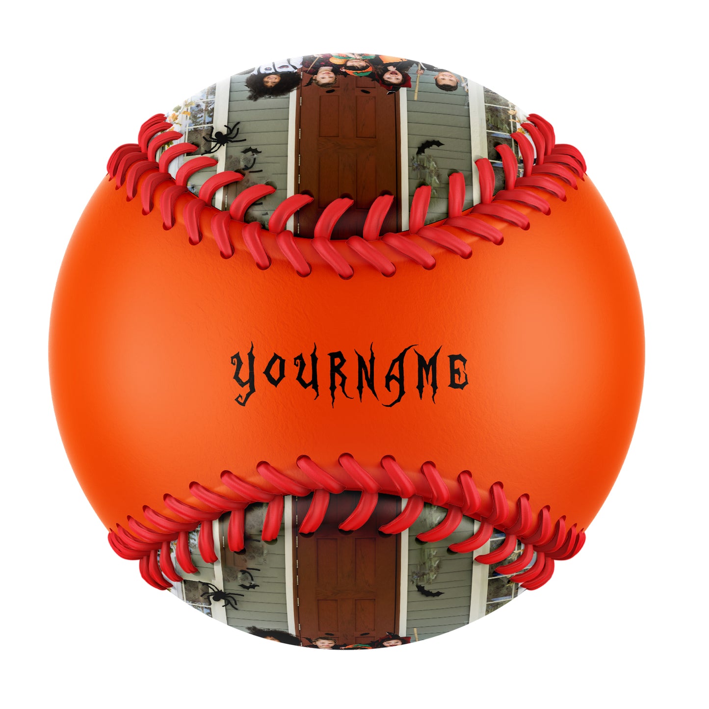 Custom Orange Happy Halloween Pumpkin Bat Photo Baseballs