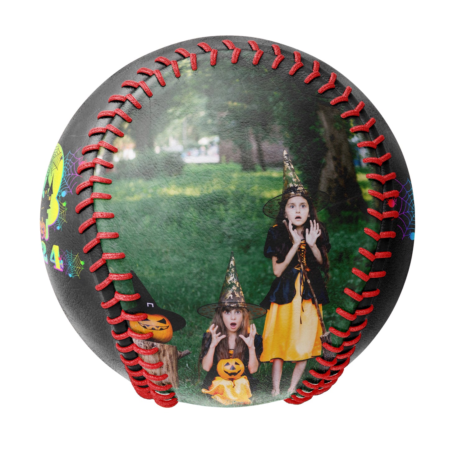 Custom Black Happy Halloween Witch Pumpkin Spider Web Castle Photo Baseballs