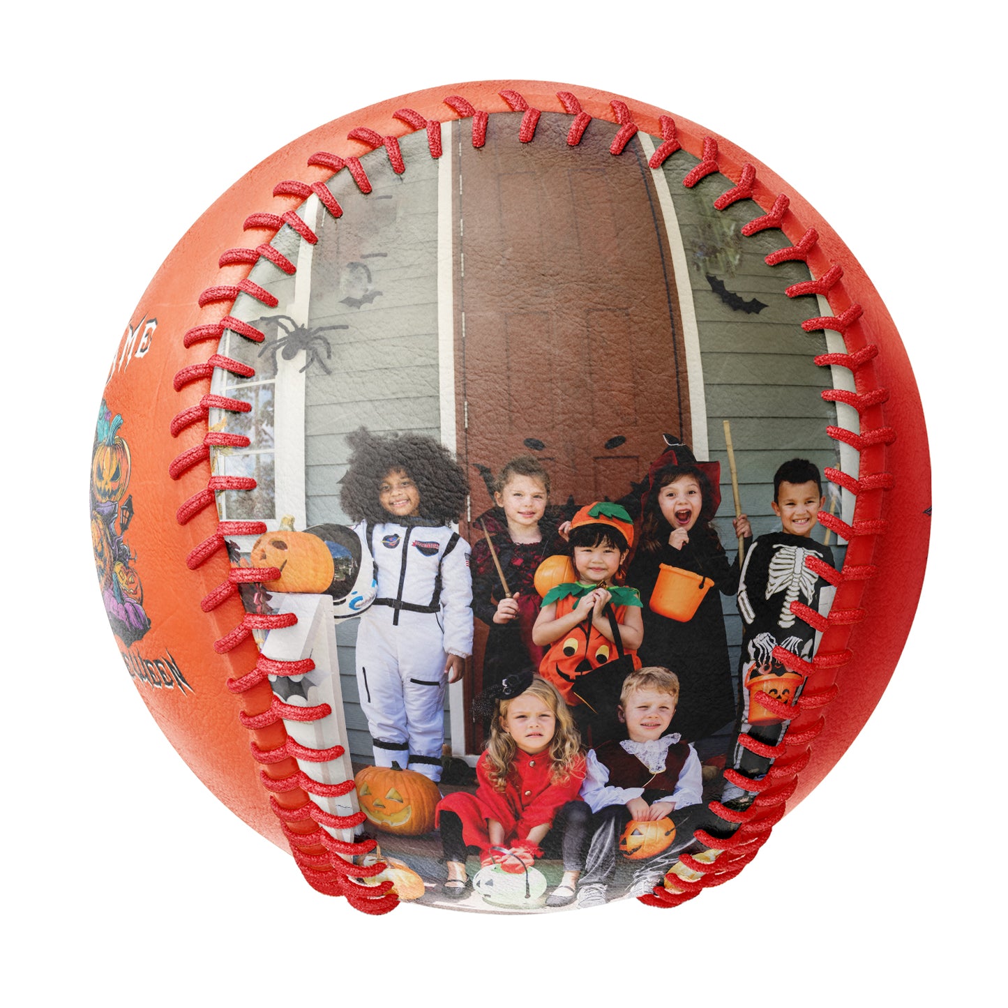 Custom Orange Happy Halloween Pumpkin Bat Photo Baseballs