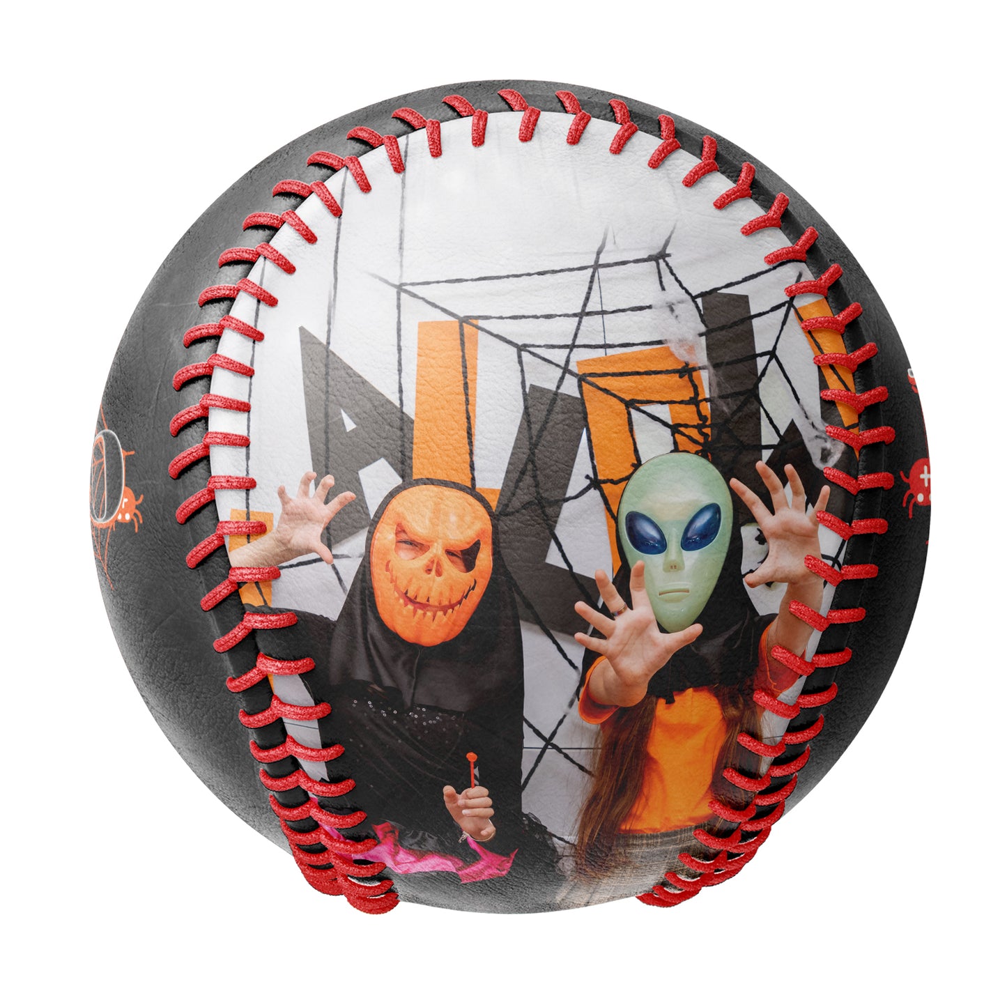 Custom Black Happy Halloween Spider Web Photo Baseballs