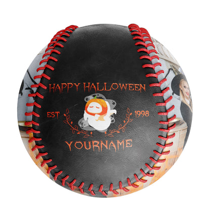 Custom Black Happy Halloween Pumpkin Ghost Photo Baseballs