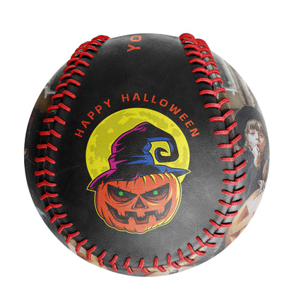 Custom Black Happy Halloween Pumpkin Photo Baseballs