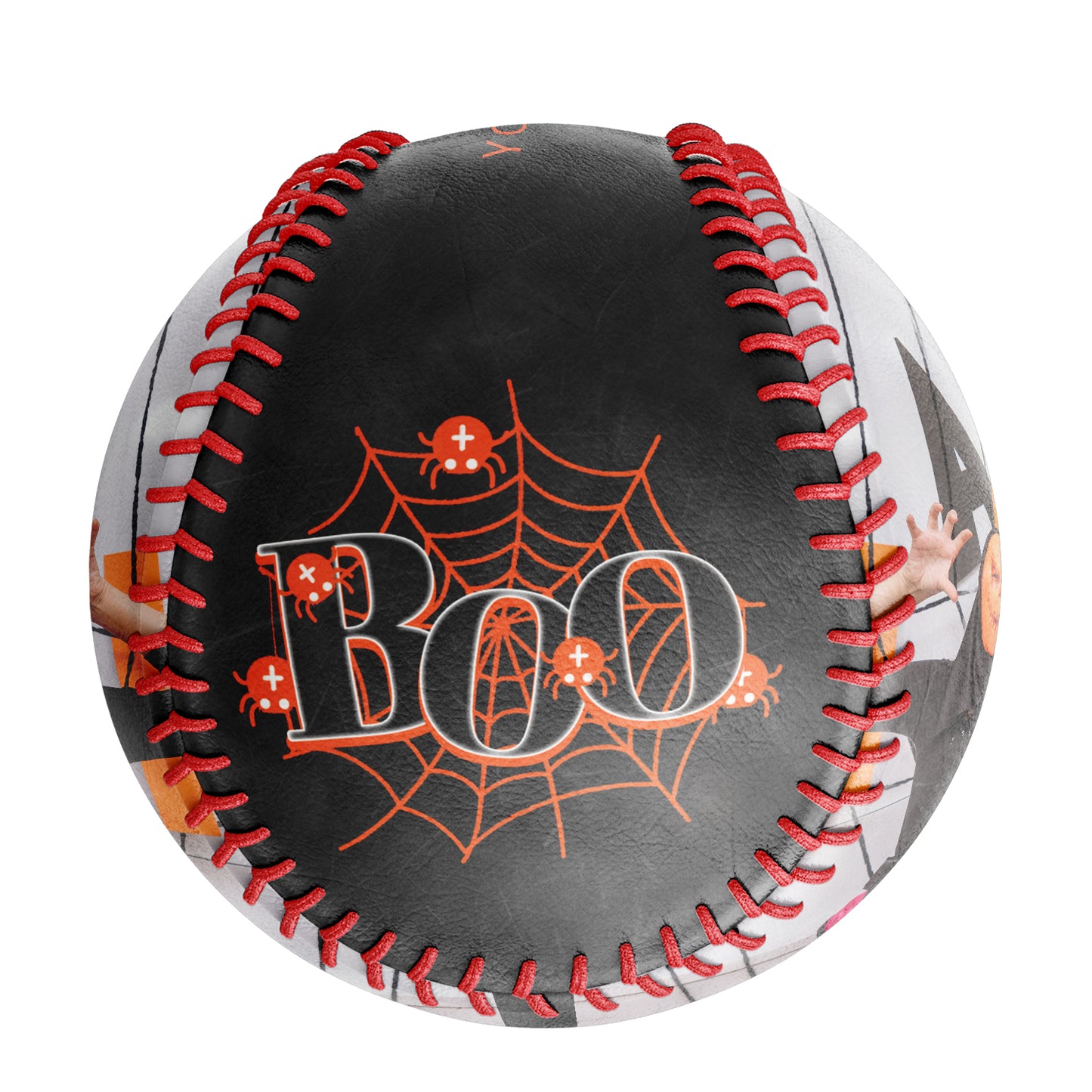 Custom Black Happy Halloween Spider Web Photo Baseballs