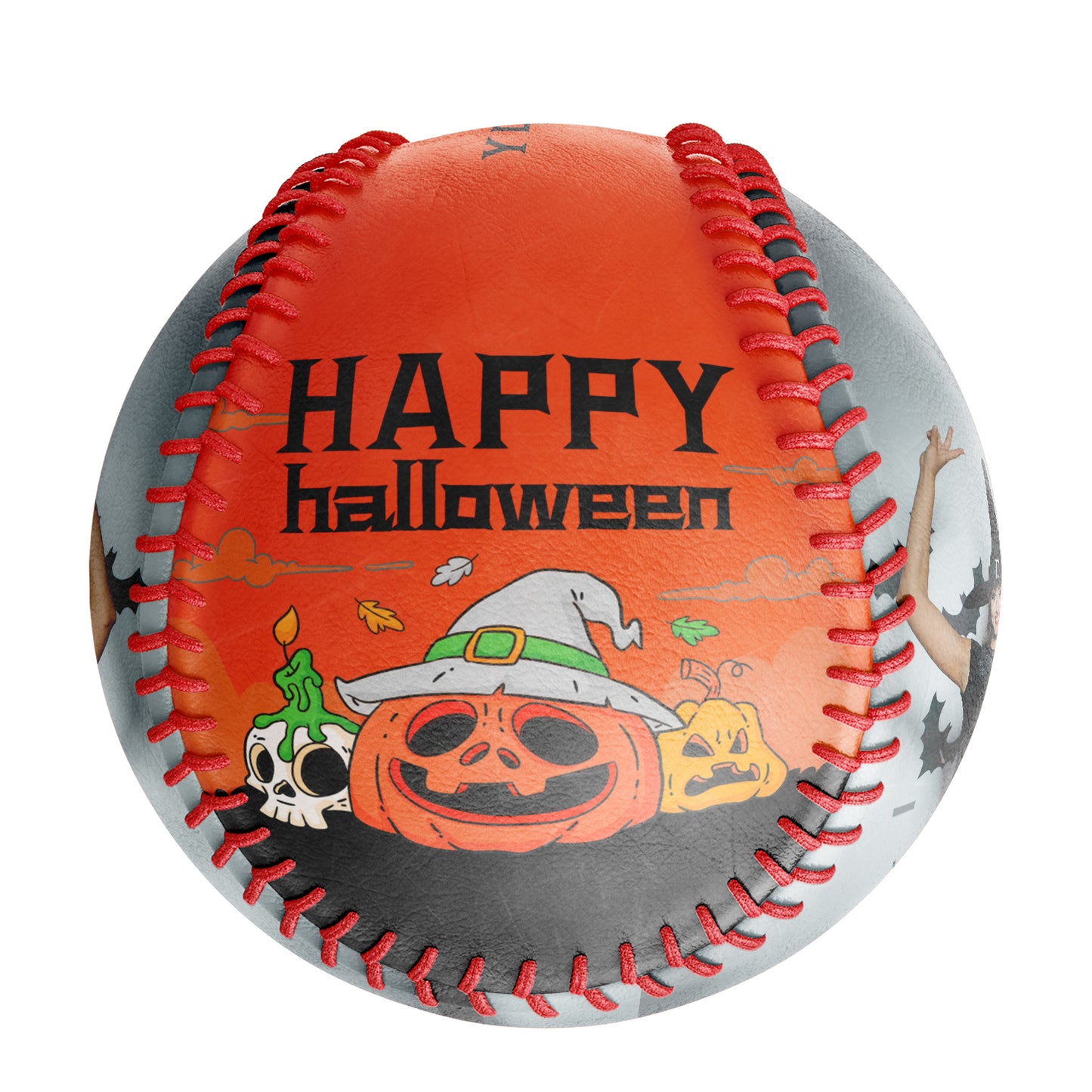 Custom Orange Happy Halloween Pumpkin Skull Photo Baseballs