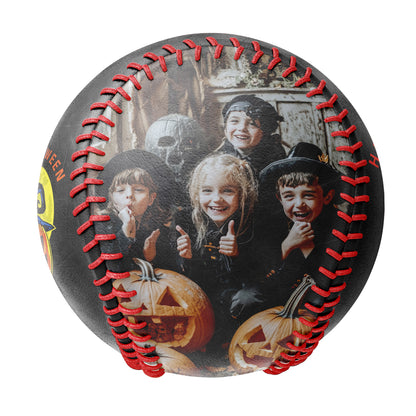 Custom Black Happy Halloween Pumpkin Photo Baseballs