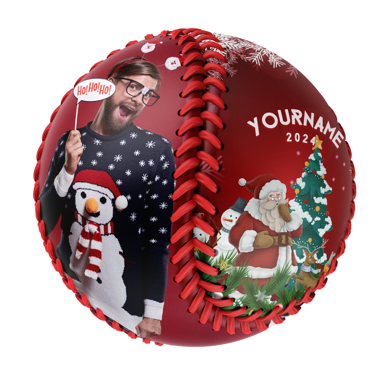 Custom Christmas Santa Claus Snowman Tree Photo Baseballs