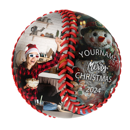 Custom Merry Christmas Snowman Photo Baseballs