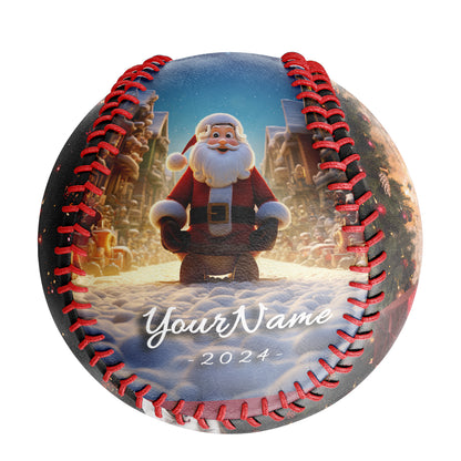 Custom Merry Christmas Santa Claus Snow Photo Baseballs