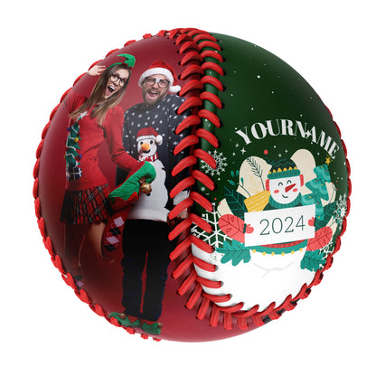 Custom Merry Christmas Snowman Snowflake Photo Baseballs