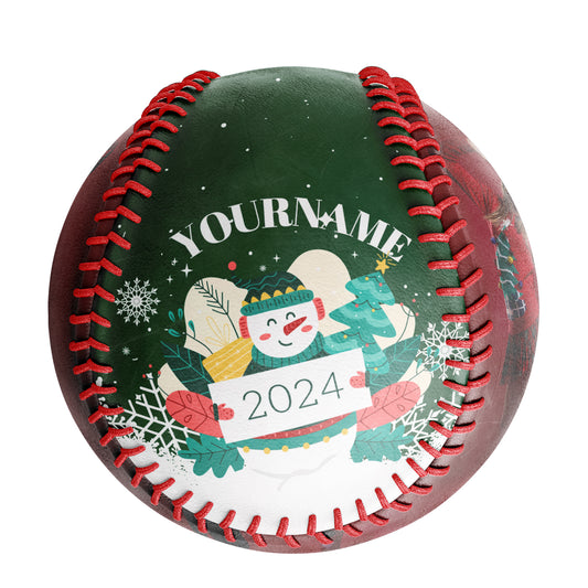 Custom Merry Christmas Snowman Snowflake Photo Baseballs