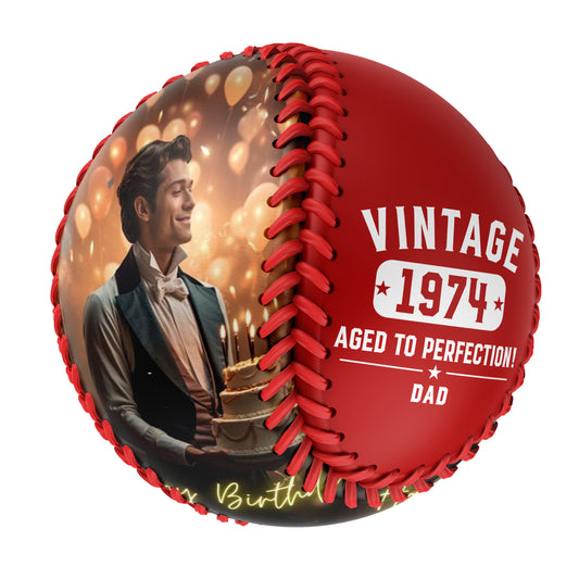 Personalized Dad Grandpa Birthday Name Time Photo Red Baseballs