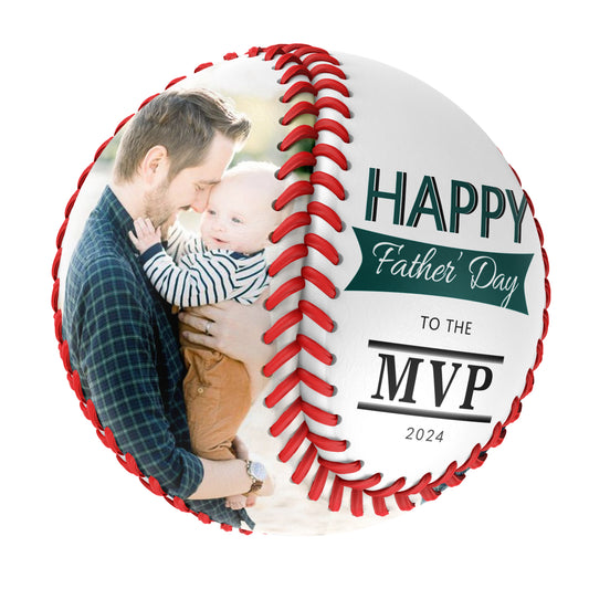 Personalized Dad Grandpa Photo Time White Baseballs,Happy Father's Day To The MVP,Father's Day Gift