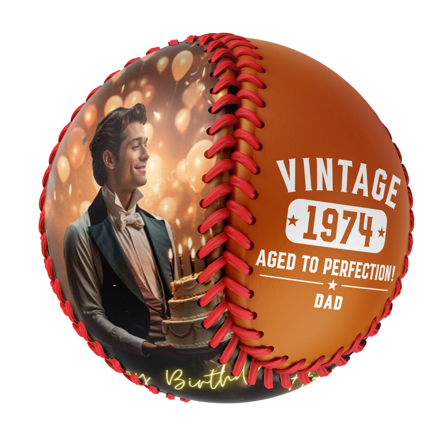 Personalized Dad Grandpa Birthday Name Time Photo Orange Baseballs