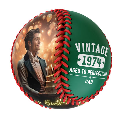 Personalized Dad Grandpa Birthday Name Time Photo Kelly Green Baseballs