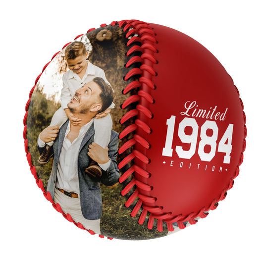 Personalized Dad Name Age Photo Red Baseballs