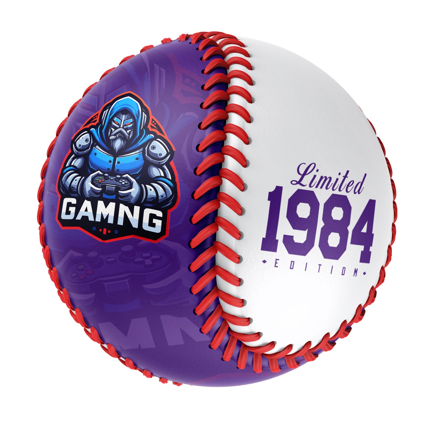 Personalized Game Name Time Logo Purple White Baseballs