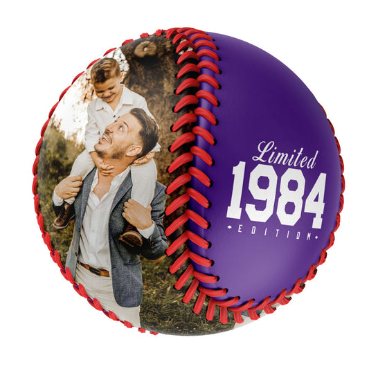 Personalized Dad Name Age Photo Purple Baseballs