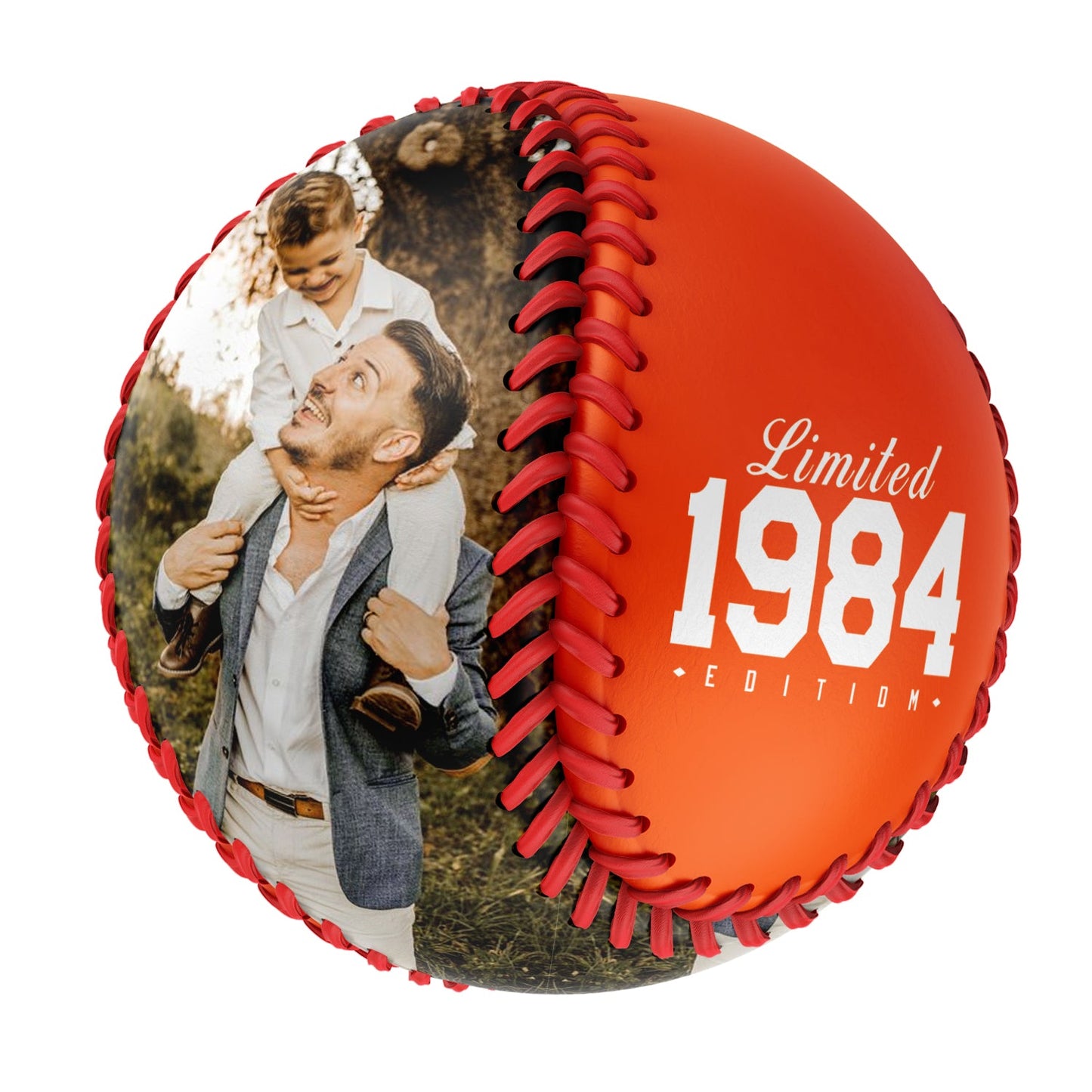 Personalized Dad Name Age Photo Orange Baseballs