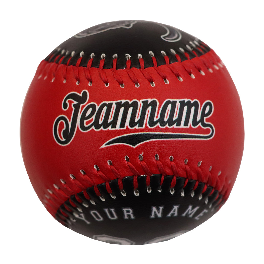 Custom Black Red Split Half Leather White Authentic Baseballs