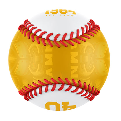 Personalized Game Name Time Logo Gold White Baseballs