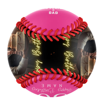 Personalized Dad Grandpa Birthday Name Time Photo Pink Baseballs