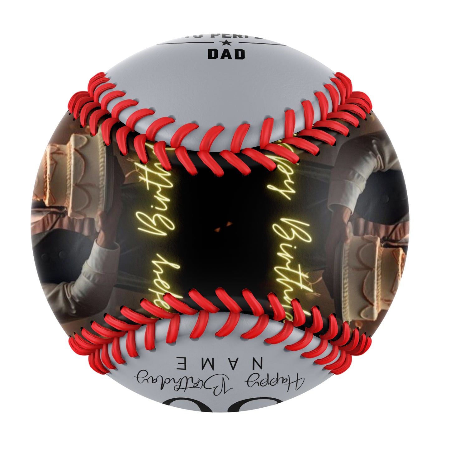 Personalized Dad Grandpa Birthday Name Time Photo Light Gray Baseballs