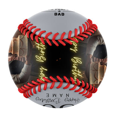 Personalized Dad Grandpa Birthday Name Time Photo Light Gray Baseballs