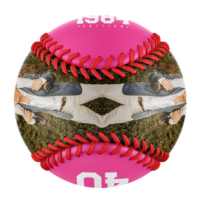 Personalized Dad Name Age Photo Pink Baseballs