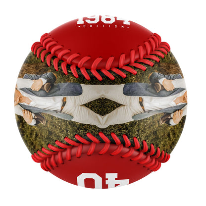 Personalized Dad Name Age Photo Red Baseballs