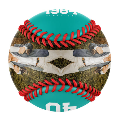 Personalized Dad Name Age Photo Aqua Baseballs