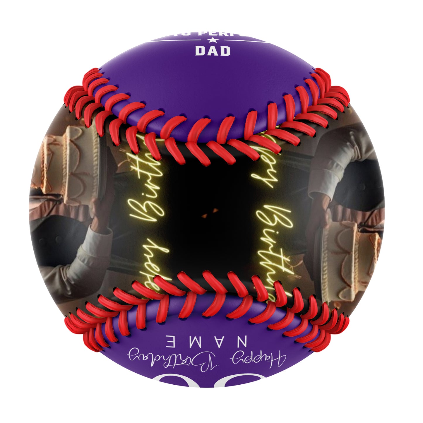 Personalized Dad Grandpa Birthday Name Time Photo Purple Baseballs