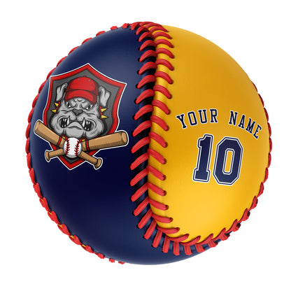 Custom Navy Gold Half Leather Navy Authentic Baseballs