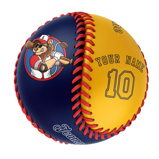 Custom Navy Gold Half Leather Gold Authentic Baseballs