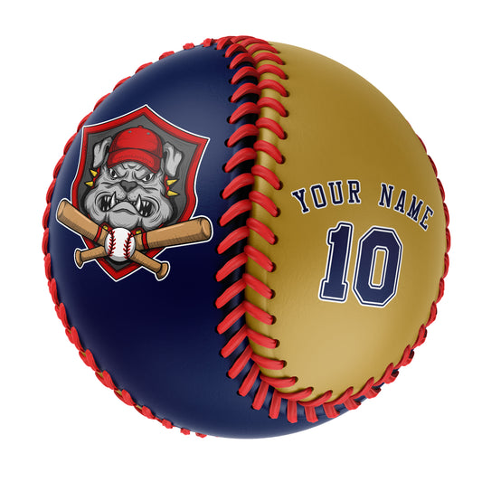 Custom Navy Old Gold Half Leather Navy Authentic Baseballs