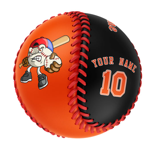 Custom Orange Black Half Leather Orange Authentic Baseballs