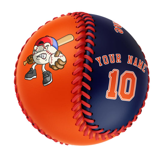 Custom Orange Navy Split Half Leather Orange Authentic Baseballs