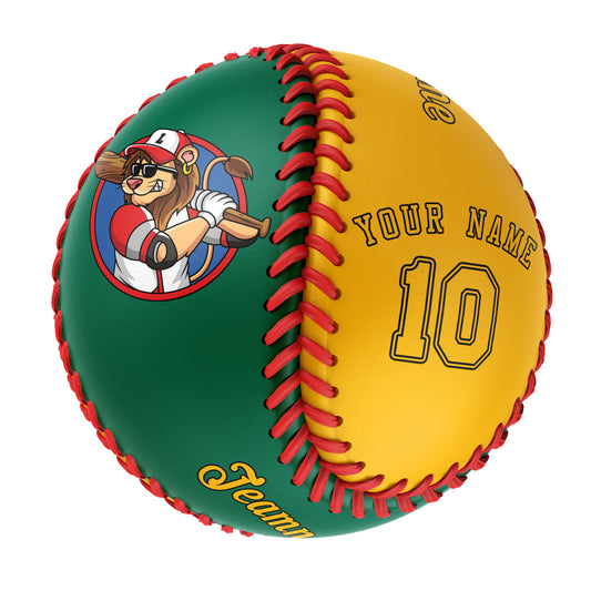 Custom Kelly Green Gold Half Leather Gold Authentic Baseballs