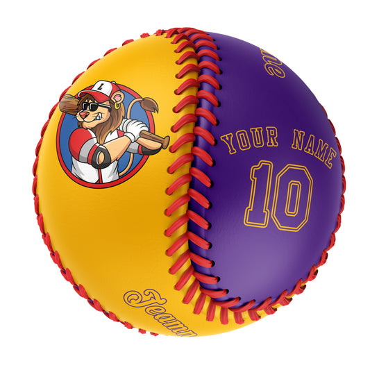 Custom Gold Purple Half Leather Purple Authentic Baseballs