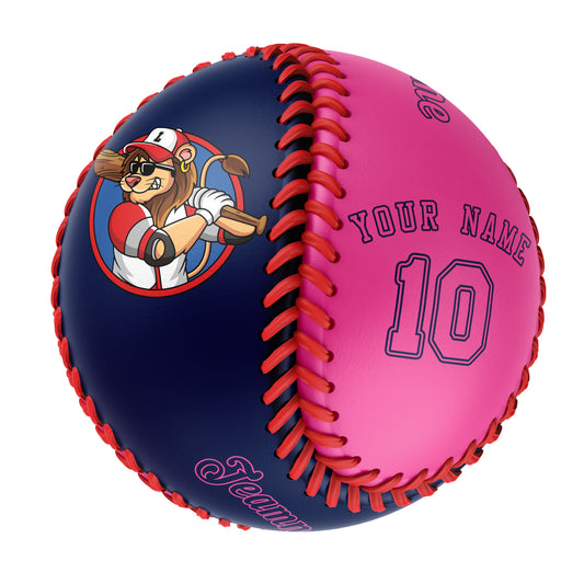 Custom Navy Pink Half Leather Pink Authentic Baseballs