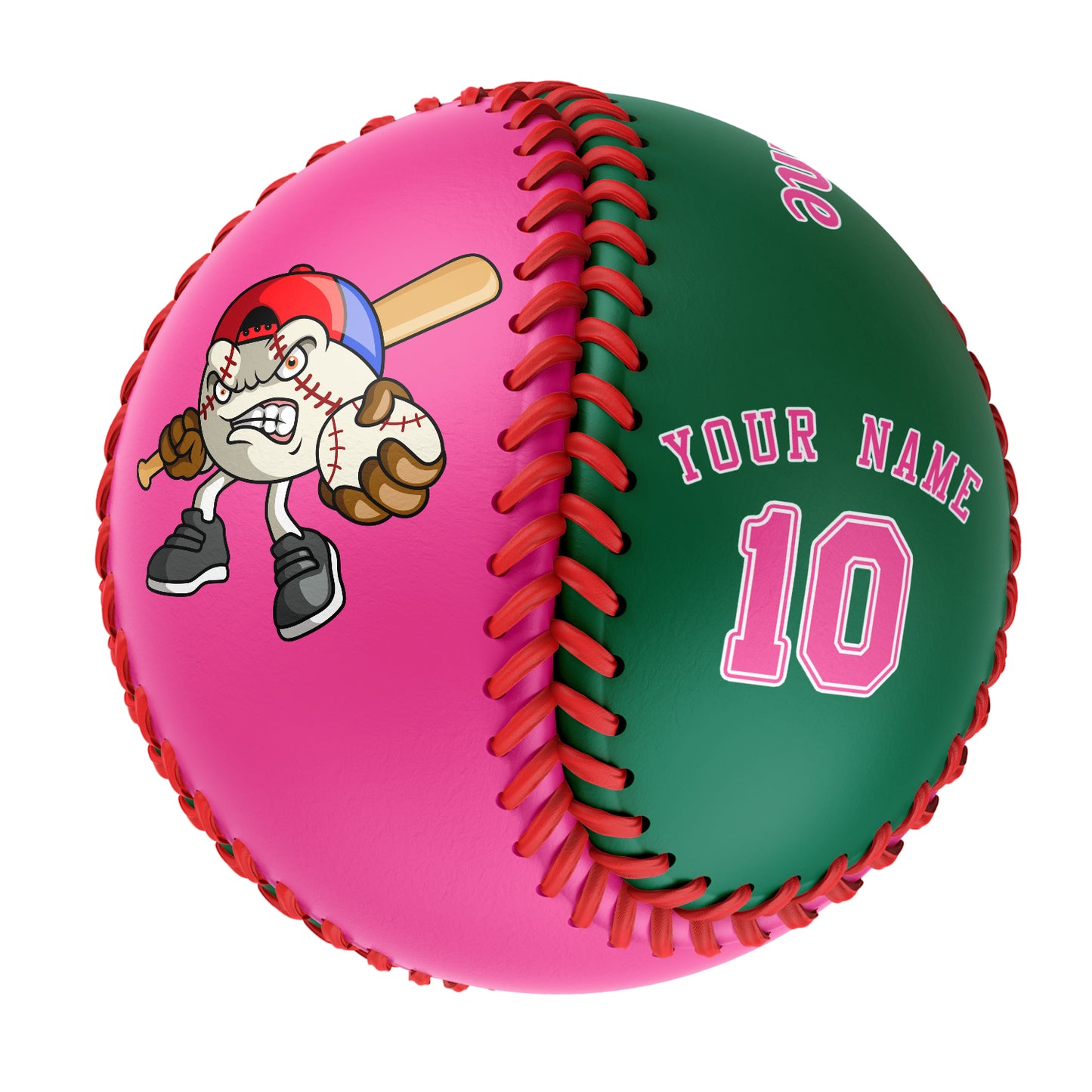 Custom Pink Kelly Green Half Leather Pink Authentic Baseballs