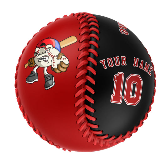 Custom Red Black Split Half Leather Red Authentic Baseballs