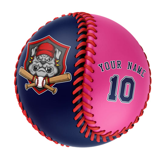 Custom Navy Pink Half Leather Navy Authentic Baseballs