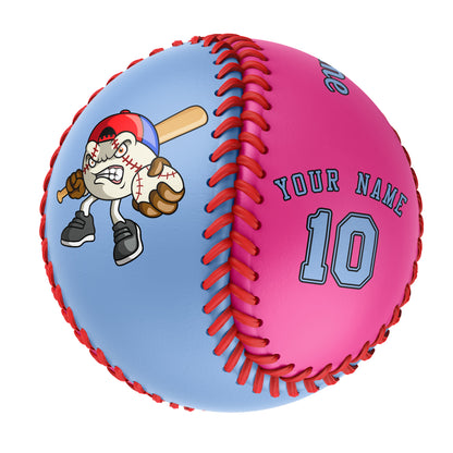 Custom Blue Pink Half Leather Blue Authentic Baseballs