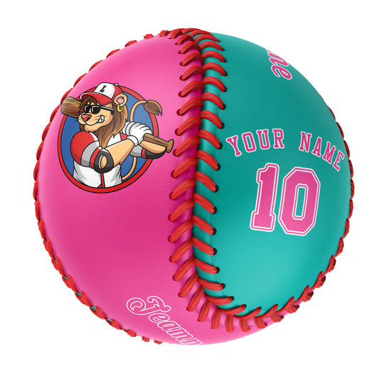 Custom Pink Aqua Half Leather Pink Authentic Baseballs