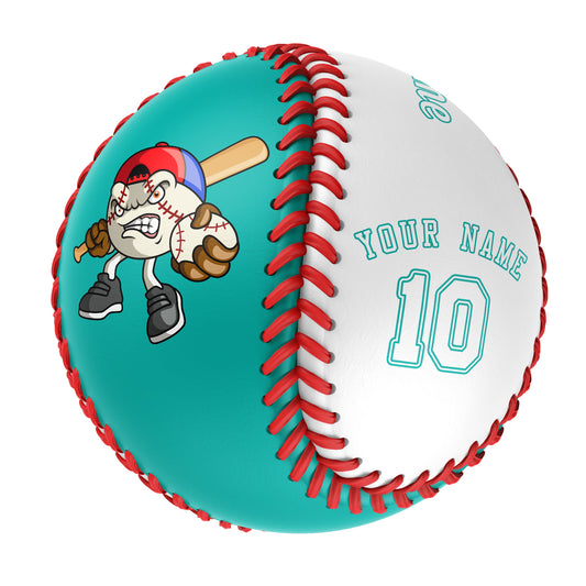 Custom Aqua White Green Half Leather White Authentic Baseballs