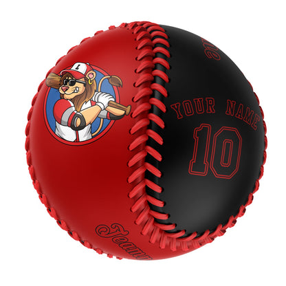 Custom Red Black Half Leather Black Authentic Baseballs