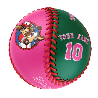 Custom Pink Kelly Green Half Leather Pink Authentic Baseballs