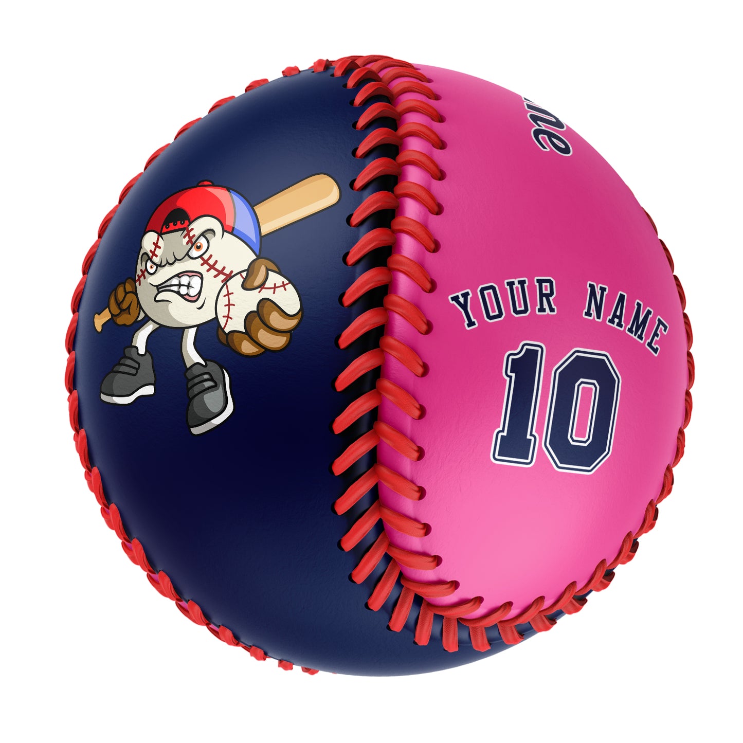 Custom Navy Pink Half Leather Navy Authentic Baseballs