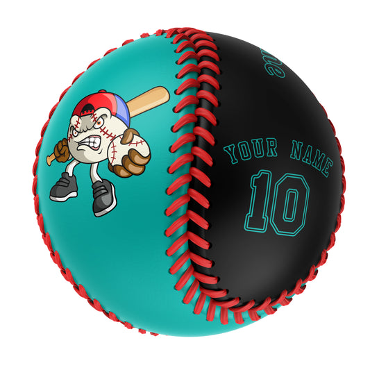 Custom Aqua Black Green Half Leather Black Authentic Baseballs